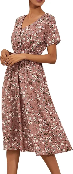 Dresses for Women 2025 Spring Summer Casual Women Dresses Spring Floral Print Women Dresses Spring