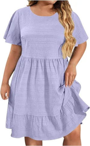 Dresses for Women 2025 Trendy Summer Beach Plus Size Midi Dresses for Curvy Women Short Sleeve Vacation Dress