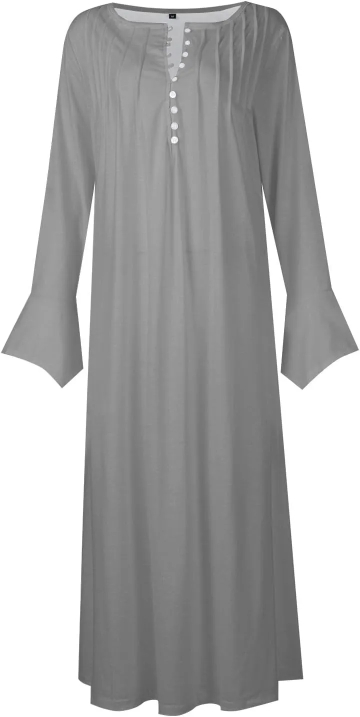 Dresses for Women Casual Trendy Plus Size Long Sleeve Midi Dress Sexy V Neck Button Down Summer Fall Flowy Dress