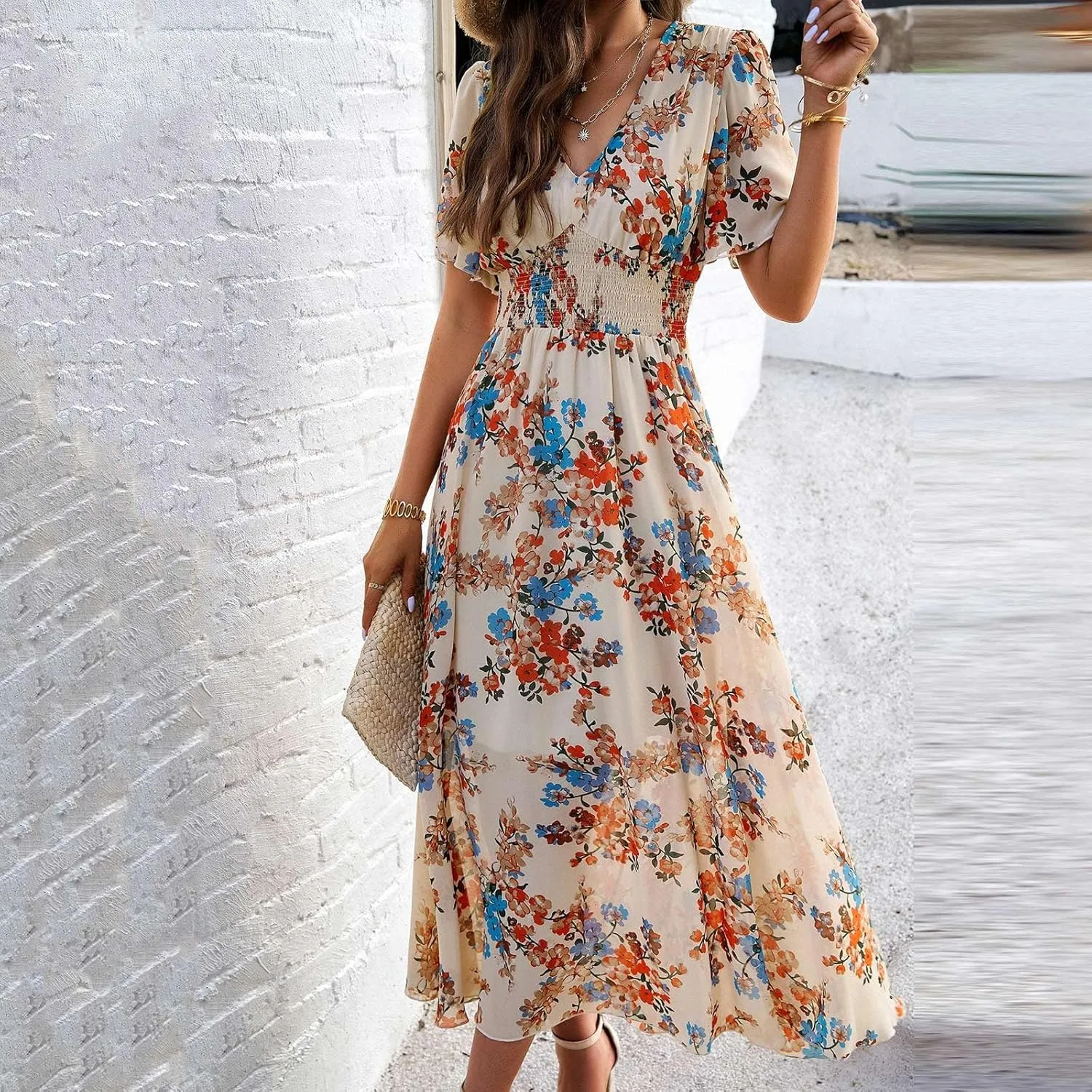 Easter Dress for Women Casual Spring Summer Womens Dresses for Wedding Guest Floral Print Women