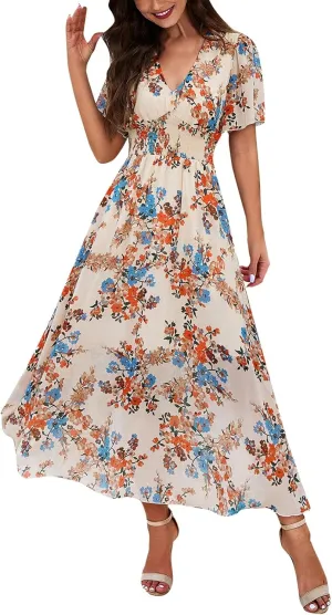 Easter Dress for Women Casual Spring Summer Womens Dresses for Wedding Guest Floral Print Women