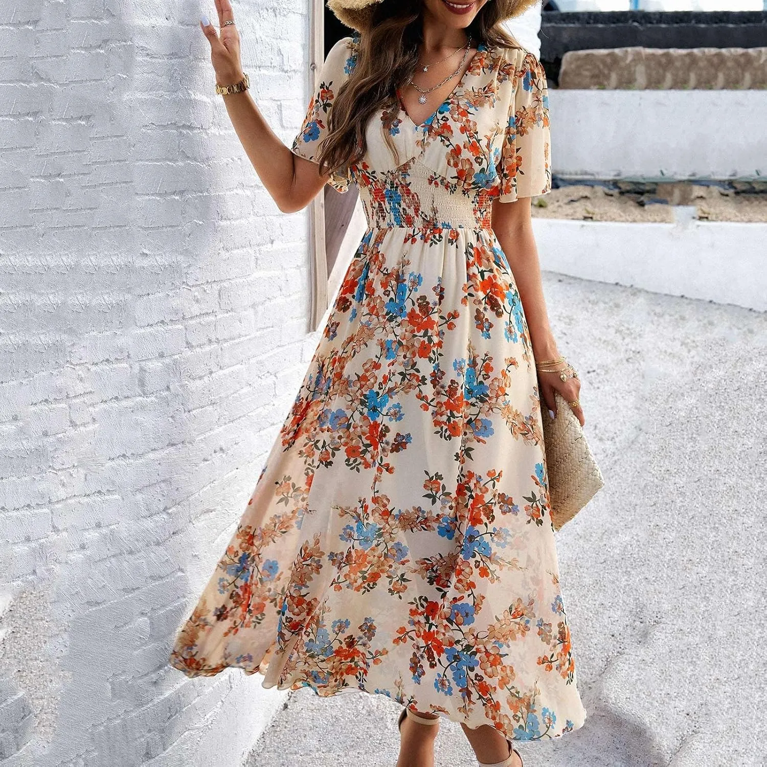 Easter Dress for Women Casual Spring Summer Womens Dresses for Wedding Guest Floral Print Women