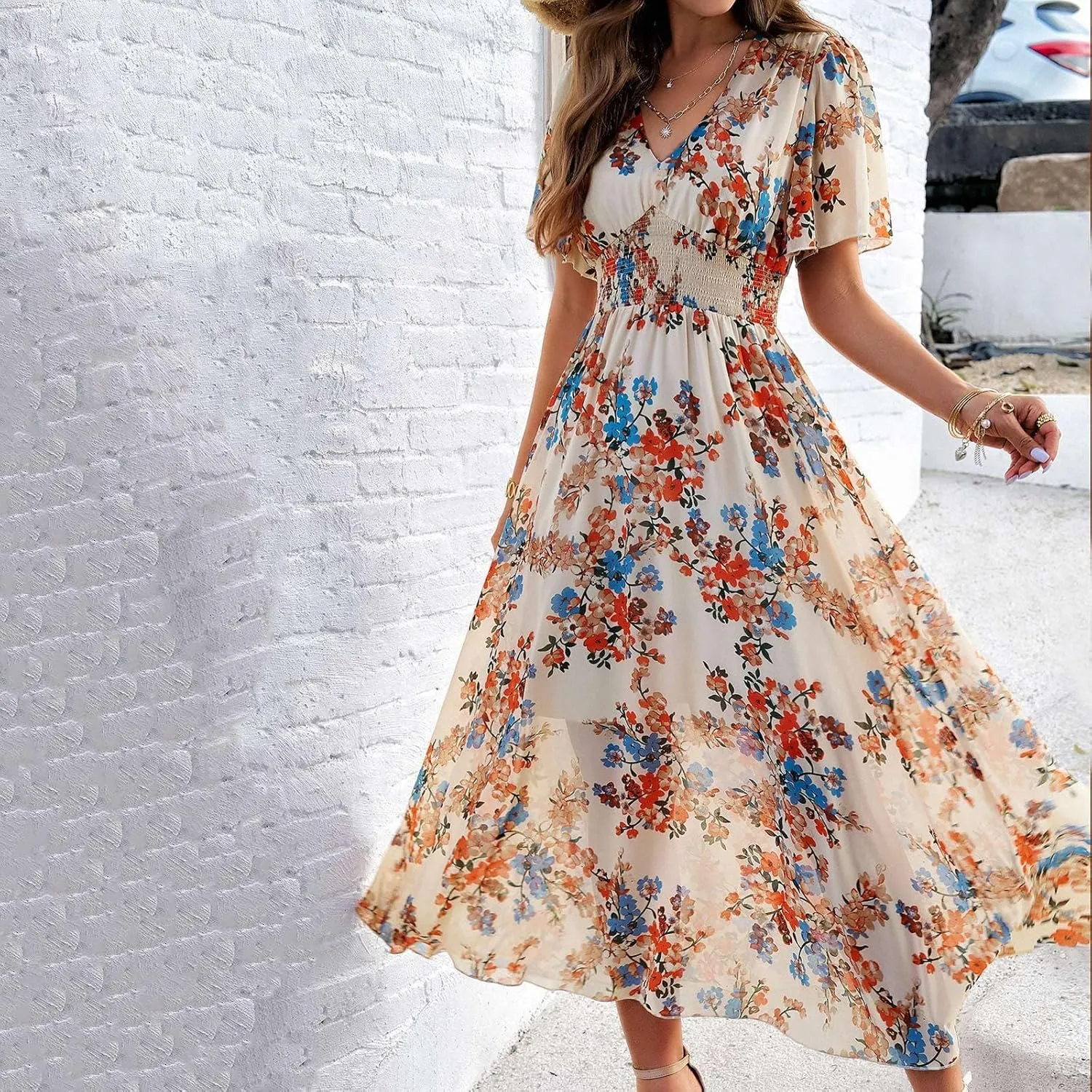 Easter Dress for Women Casual Spring Summer Womens Dresses for Wedding Guest Floral Print Women
