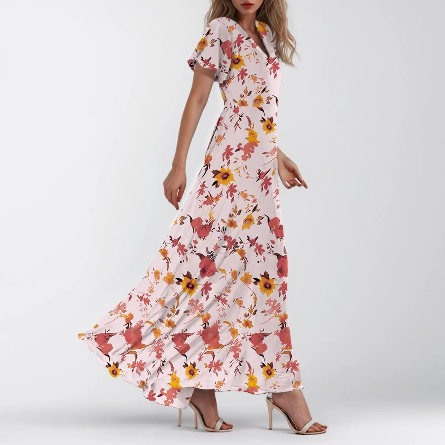 Easter Dress for Women Chiffon Dresses Swing Flowy Ruffle Hem Swing Womens Dresses Summer Beach Casual Dresses