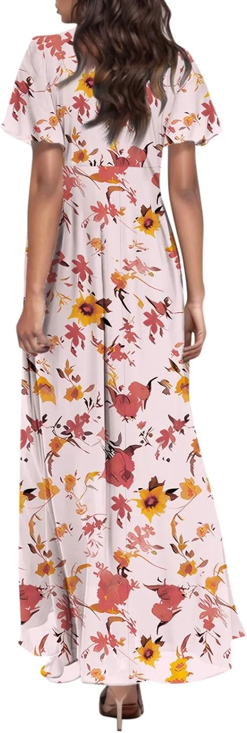 Easter Dress for Women Chiffon Dresses Swing Flowy Ruffle Hem Swing Womens Dresses Summer Beach Casual Dresses