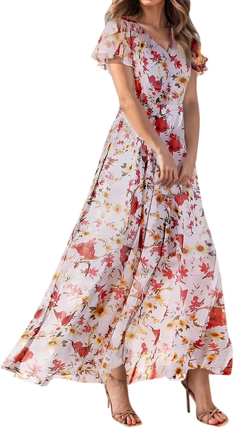 Easter Dress for Women Chiffon Dresses Swing Flowy Ruffle Hem Swing Womens Dresses Summer Beach Casual Dresses