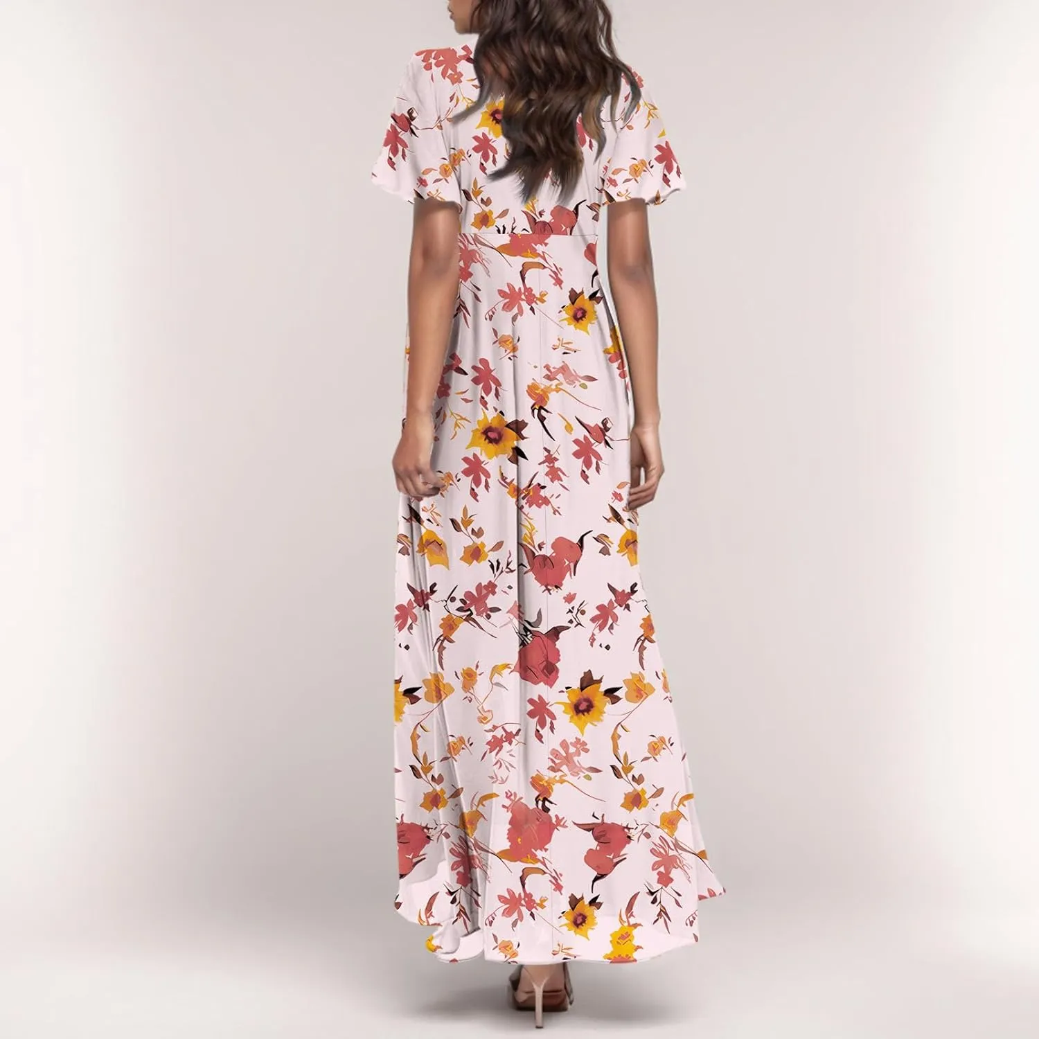 Easter Dress for Women Chiffon Dresses Swing Flowy Ruffle Hem Swing Womens Dresses Summer Beach Casual Dresses