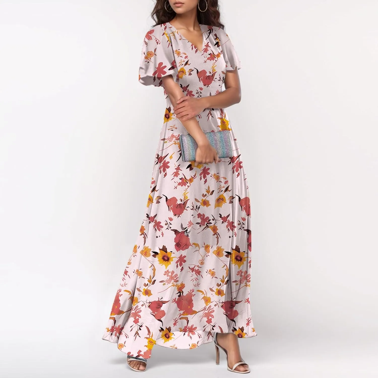 Easter Dress for Women Chiffon Dresses Swing Flowy Ruffle Hem Swing Womens Dresses Summer Beach Casual Dresses