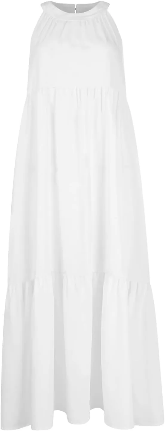 Easter Dress for Women Summer Dresses with Sleeves High Waisted Loose Swing Solid Color Patchwork