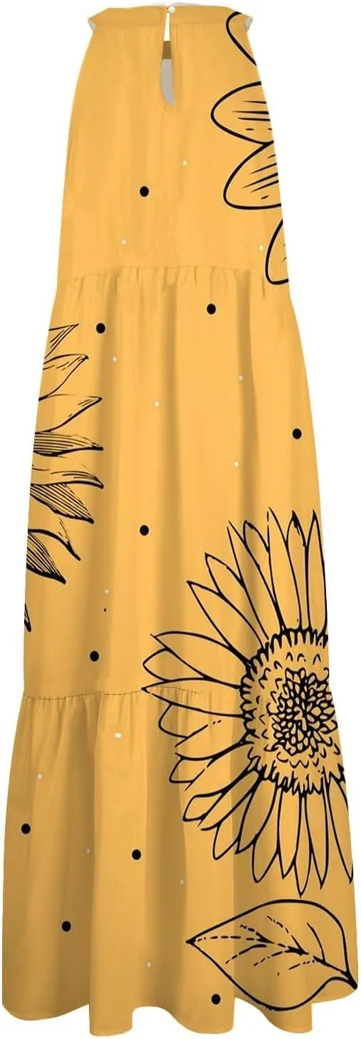 Easter Dress for Women Summer Dresses with Sleeves High Waisted Loose Swing Solid Color Patchwork