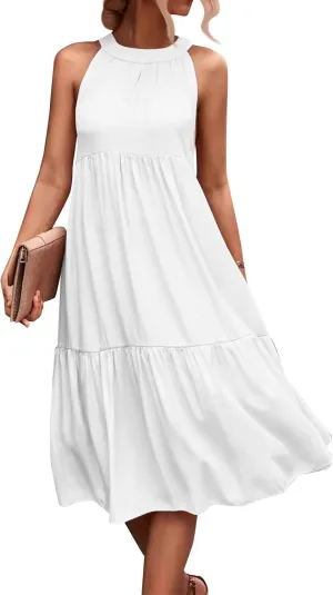 Easter Dress for Women Summer Dresses with Sleeves High Waisted Loose Swing Solid Color Patchwork