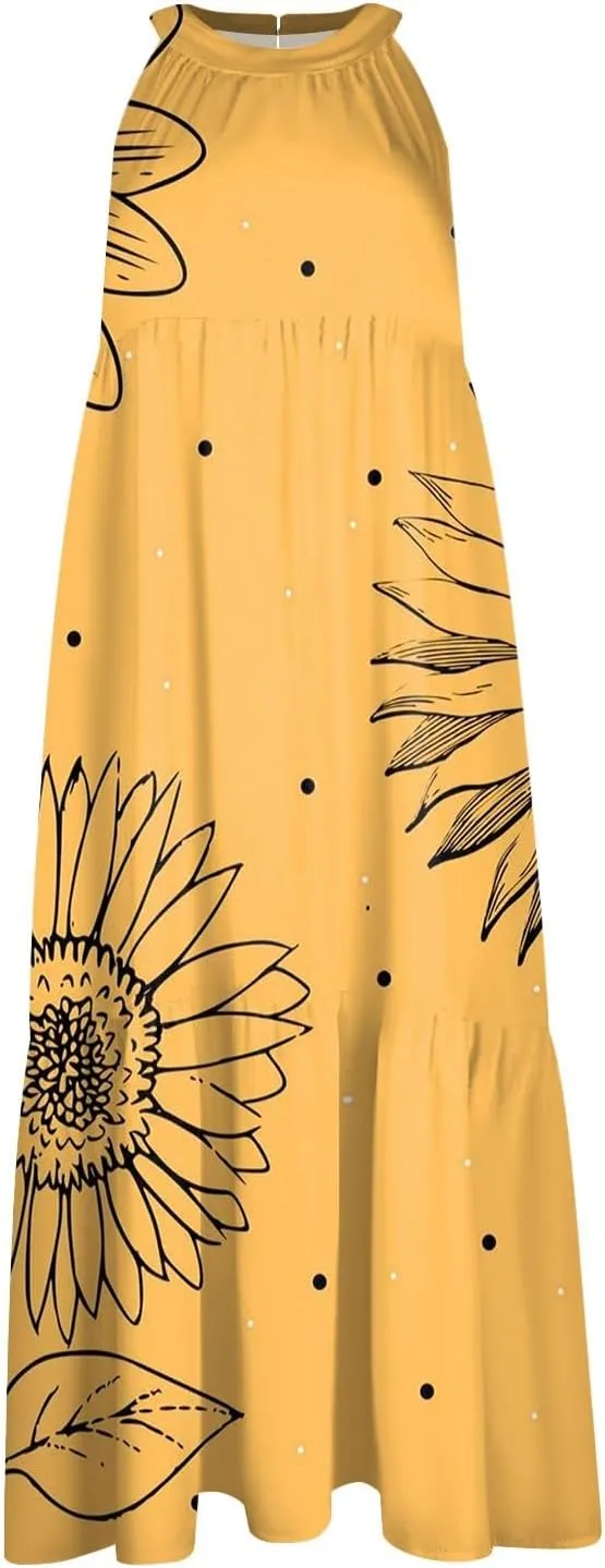 Easter Dress for Women Summer Dresses with Sleeves High Waisted Loose Swing Solid Color Patchwork