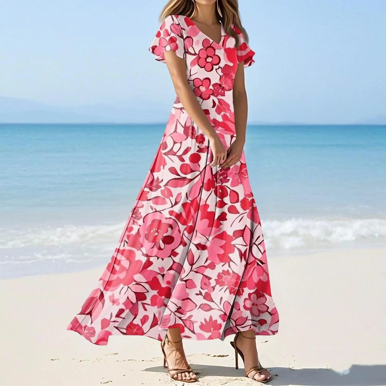 Easter Dress for Women Swing Flowy Ruffle Hem Swing Womens Dresses Chiffon Dress Summer Dresses