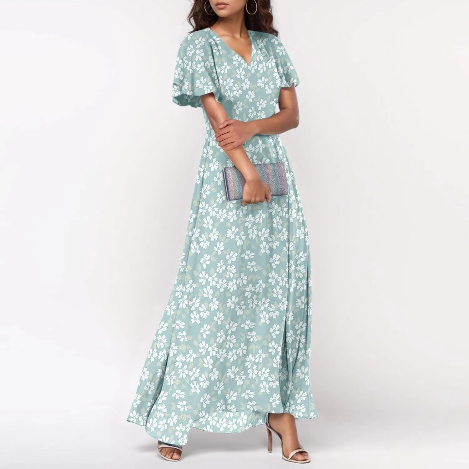 Easter Dress for Women Swing Flowy Ruffle Hem Swing Womens Dresses Chiffon Dress Summer Dresses