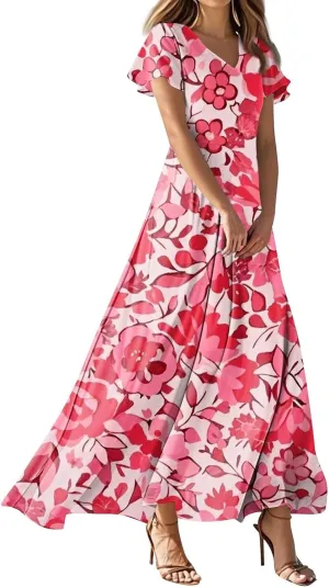 Easter Dress for Women Swing Flowy Ruffle Hem Swing Womens Dresses Chiffon Dress Summer Dresses
