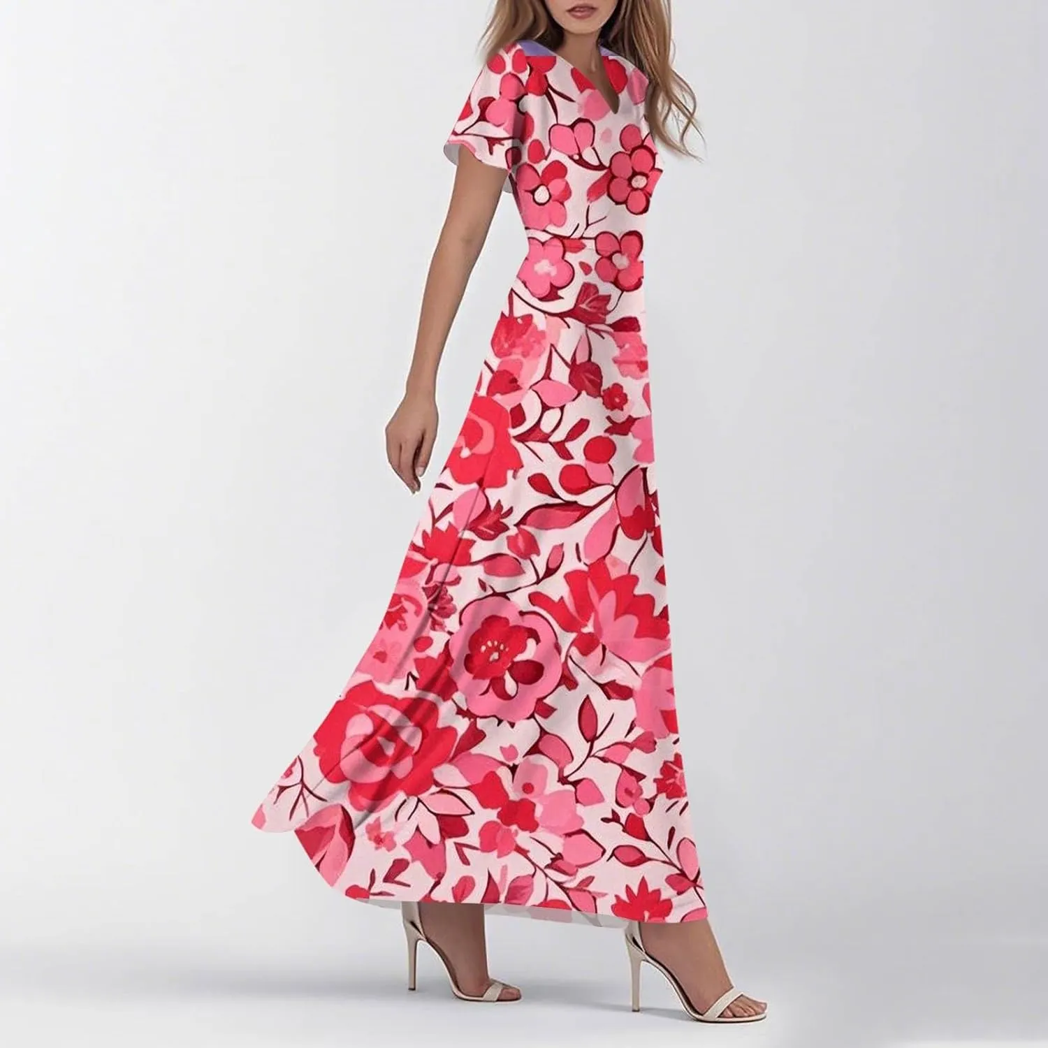 Easter Dress for Women Swing Flowy Ruffle Hem Swing Womens Dresses Chiffon Dress Summer Dresses