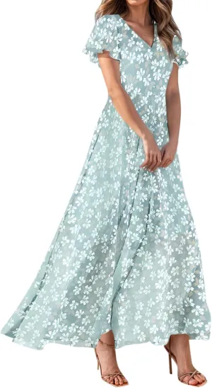 Easter Dress for Women Swing Flowy Ruffle Hem Swing Womens Dresses Chiffon Dress Summer Dresses