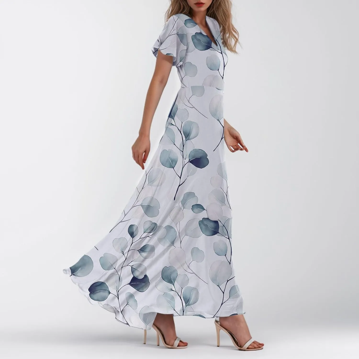 Easter Dresses for Women 2025 Summer Floral Chiffon Sun Dress Flowy Vacation Outfits Boho V Neck Ruffle Dress Beach Dress