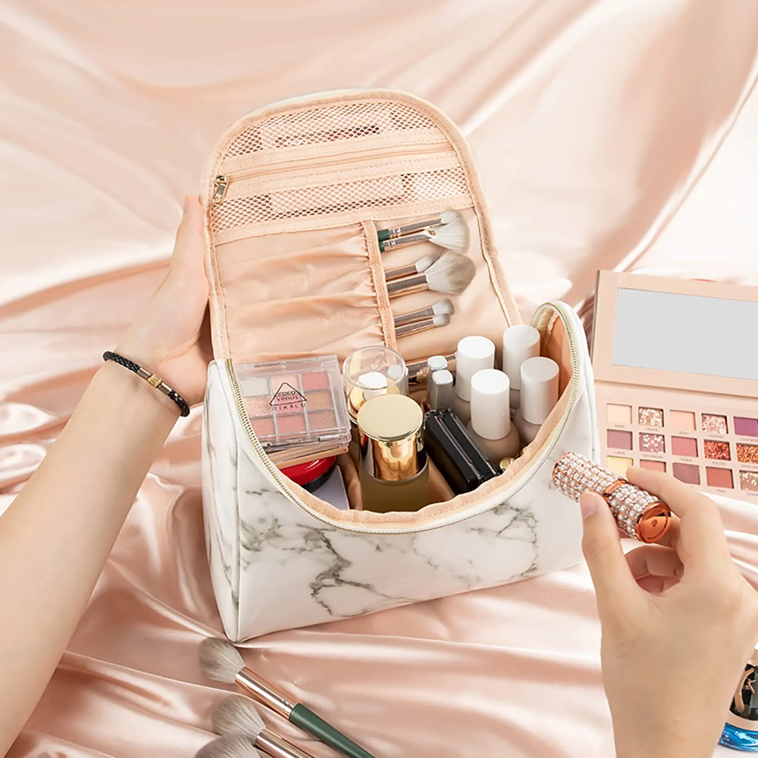Ethereal Travel Makeup Bag, Toiletry Bag for Women Large Capacity Makeup Organizer Bag Waterproof Makeup Brush Organizer Vegan Leather Cosmetic Bag