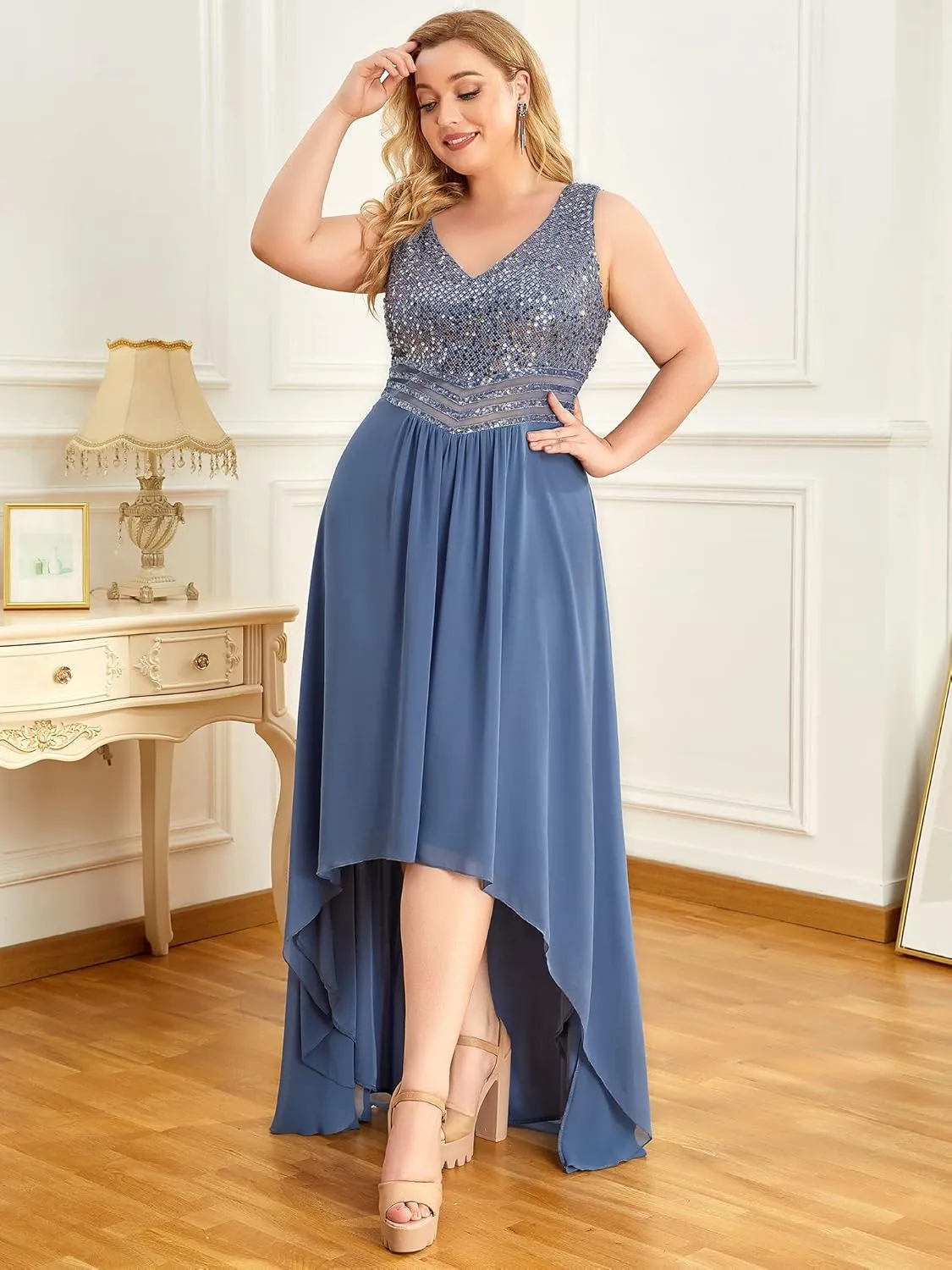 Ever-Pretty Plus Womens V Neck Seuiqn Empire Waist Maxi Formal Evening Party Dress 0410-DA