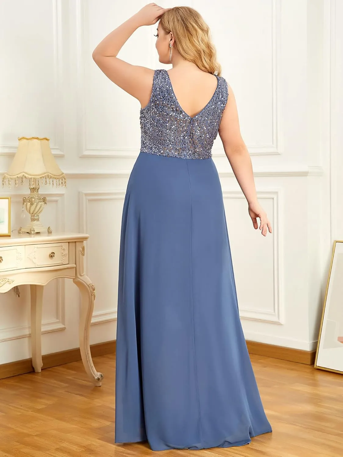 Ever-Pretty Plus Womens V Neck Seuiqn Empire Waist Maxi Formal Evening Party Dress 0410-DA