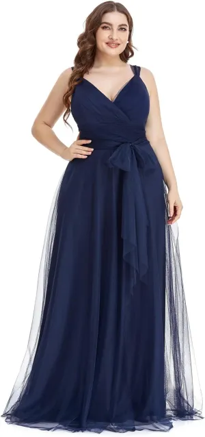Ever-Pretty Plus Women's V-Neck Wrap Empire Waist Sash Tulle A-line Plus Size Bridesmaid Dresses 07303-DA