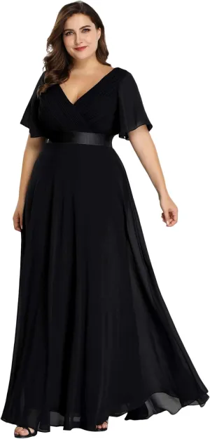 Ever-Pretty Women's Double V-Neck Chiffon Formal Dresses Plus Size Bridesmaid Dress 09890-DA