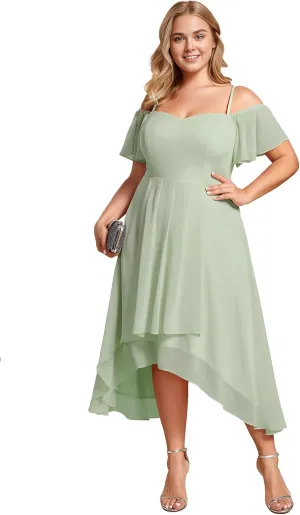 Ever-Pretty Women's Plus Size Ruffle Sleeves Off Shoulder Empire Waist A Line Chiffon Summer Wedding Guest Dress 02103-DA