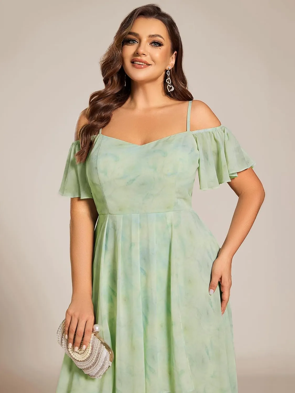 Ever-Pretty Women's Plus Size Ruffle Sleeves Off Shoulder Empire Waist A Line Chiffon Summer Wedding Guest Dress 02103-DA