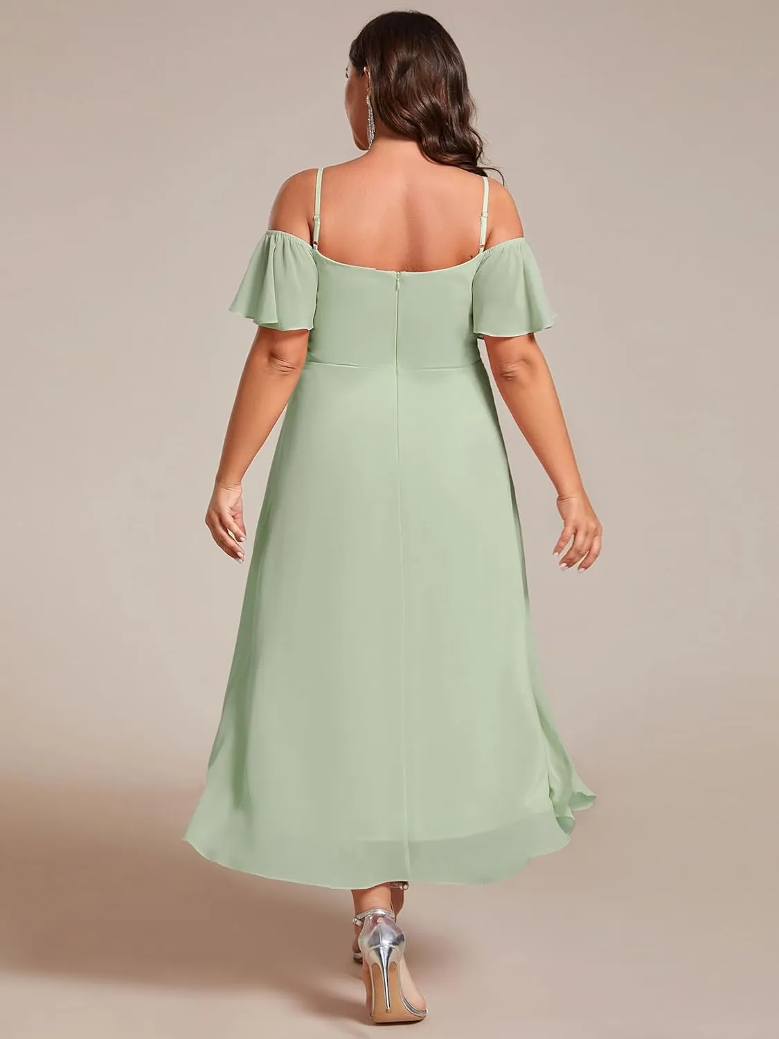Ever-Pretty Women's Plus Size Ruffle Sleeves Off Shoulder Empire Waist A Line Chiffon Summer Wedding Guest Dress 02103-DA