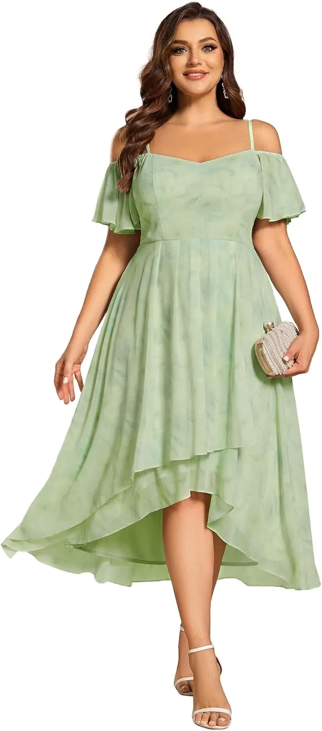 Ever-Pretty Women's Plus Size Ruffle Sleeves Off Shoulder Empire Waist A Line Chiffon Summer Wedding Guest Dress 02103-DA
