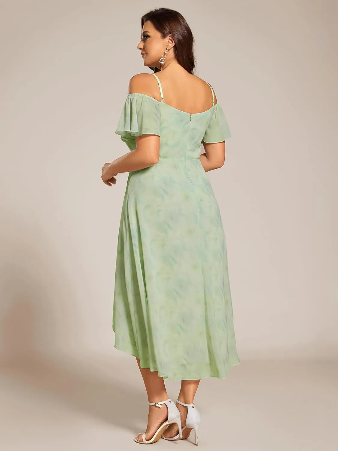 Ever-Pretty Women's Plus Size Ruffle Sleeves Off Shoulder Empire Waist A Line Chiffon Summer Wedding Guest Dress 02103-DA