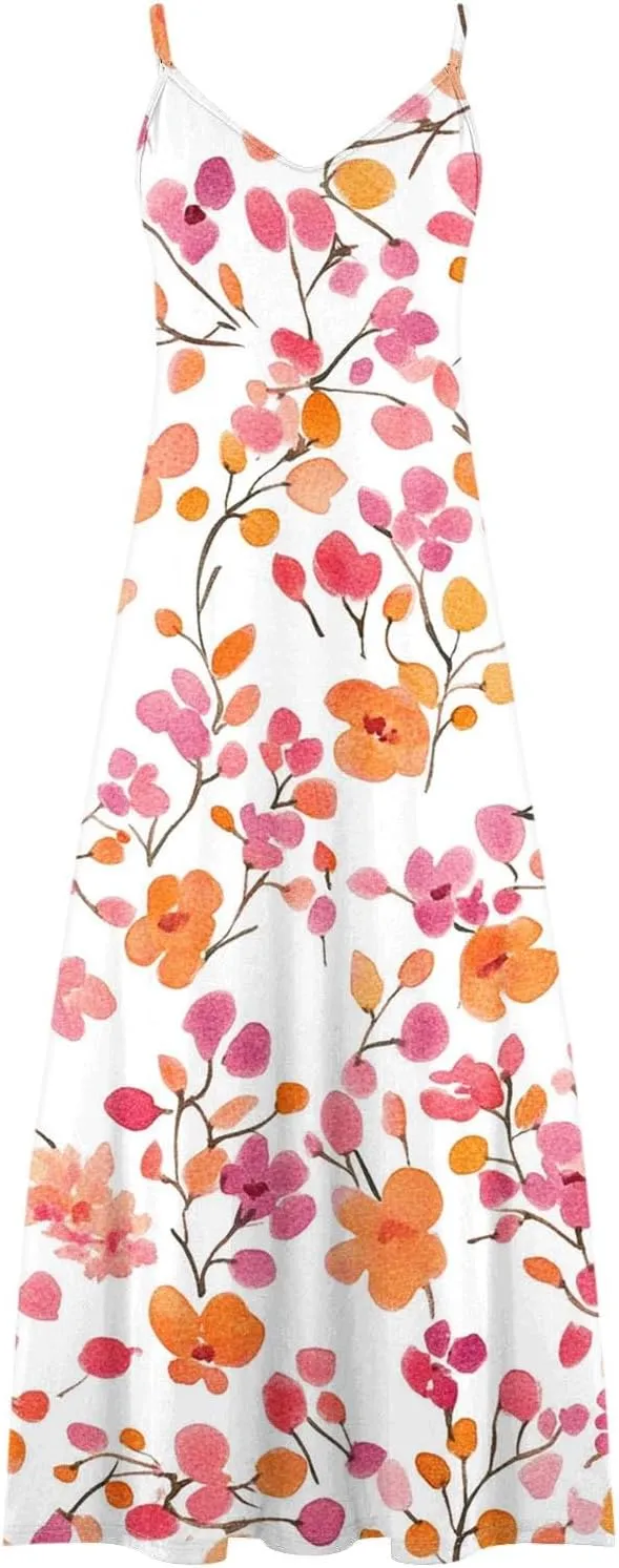 Floral Dress Beach Dress Boho Spaghetti Strap V Neck Flowy Maxi Long Sundress Summer Dresses for Women 2025 Sleeveless