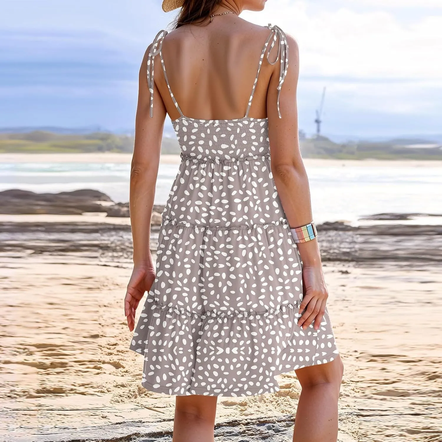 Floral Mini Dresses for Women Spaghetti Strap Tiered Ruffle Flowy Sundress Summer Vacation A Line Short Skater Dress