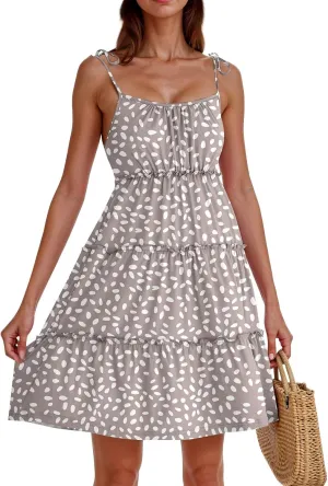 Floral Mini Dresses for Women Spaghetti Strap Tiered Ruffle Flowy Sundress Summer Vacation A Line Short Skater Dress