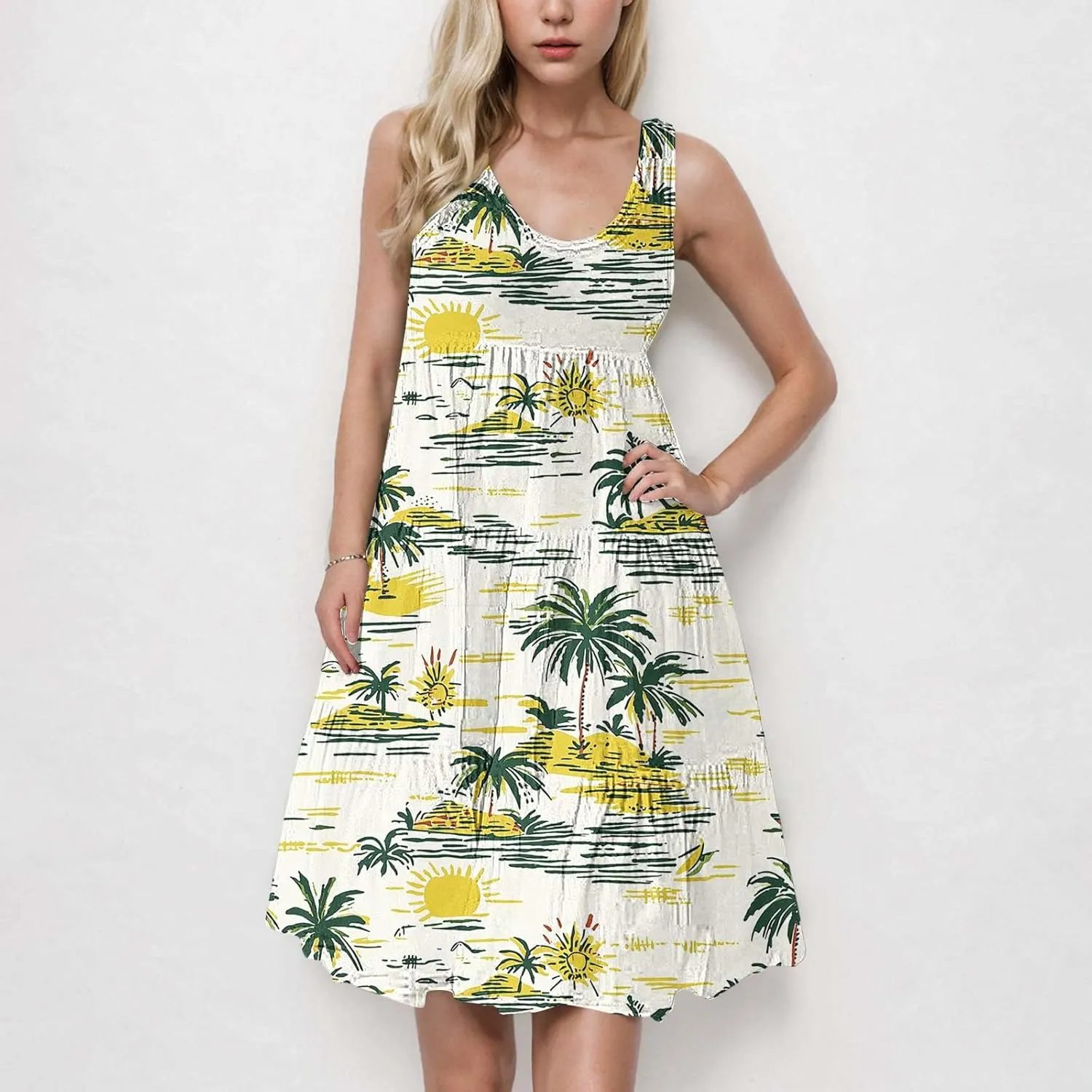 Floral Print Tank Dress for Women Round Neck Sleeveless Midi Dresses 2025 Trendy Summer Boho Sundress