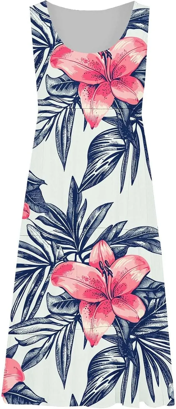 Floral Print Tank Dress for Women Round Neck Sleeveless Midi Dresses 2025 Trendy Summer Boho Sundress