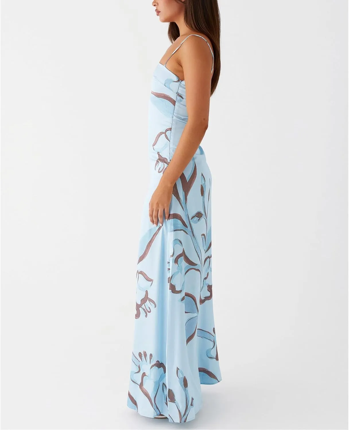 Floral Spaghetti Strap Maxi Dress Mesh Bodycon Sexy Backless Open Back Tie Up Slip Party Long Dresses Summer Sundress