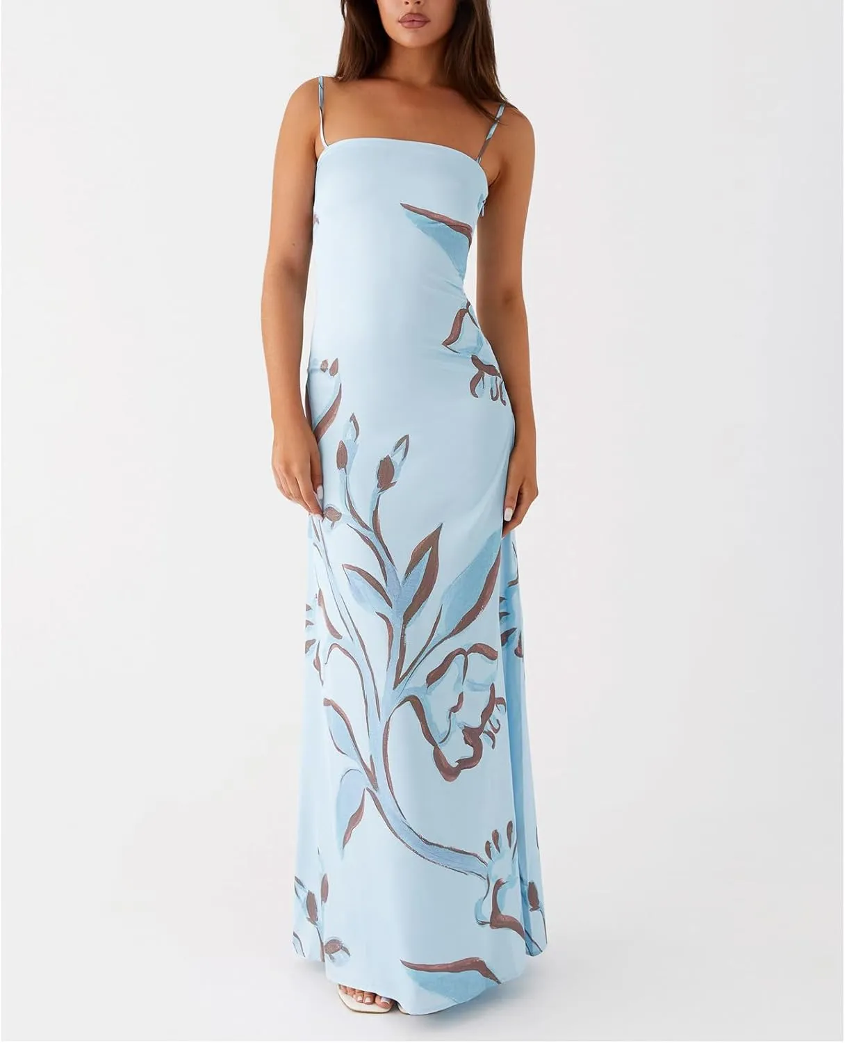 Floral Spaghetti Strap Maxi Dress Mesh Bodycon Sexy Backless Open Back Tie Up Slip Party Long Dresses Summer Sundress