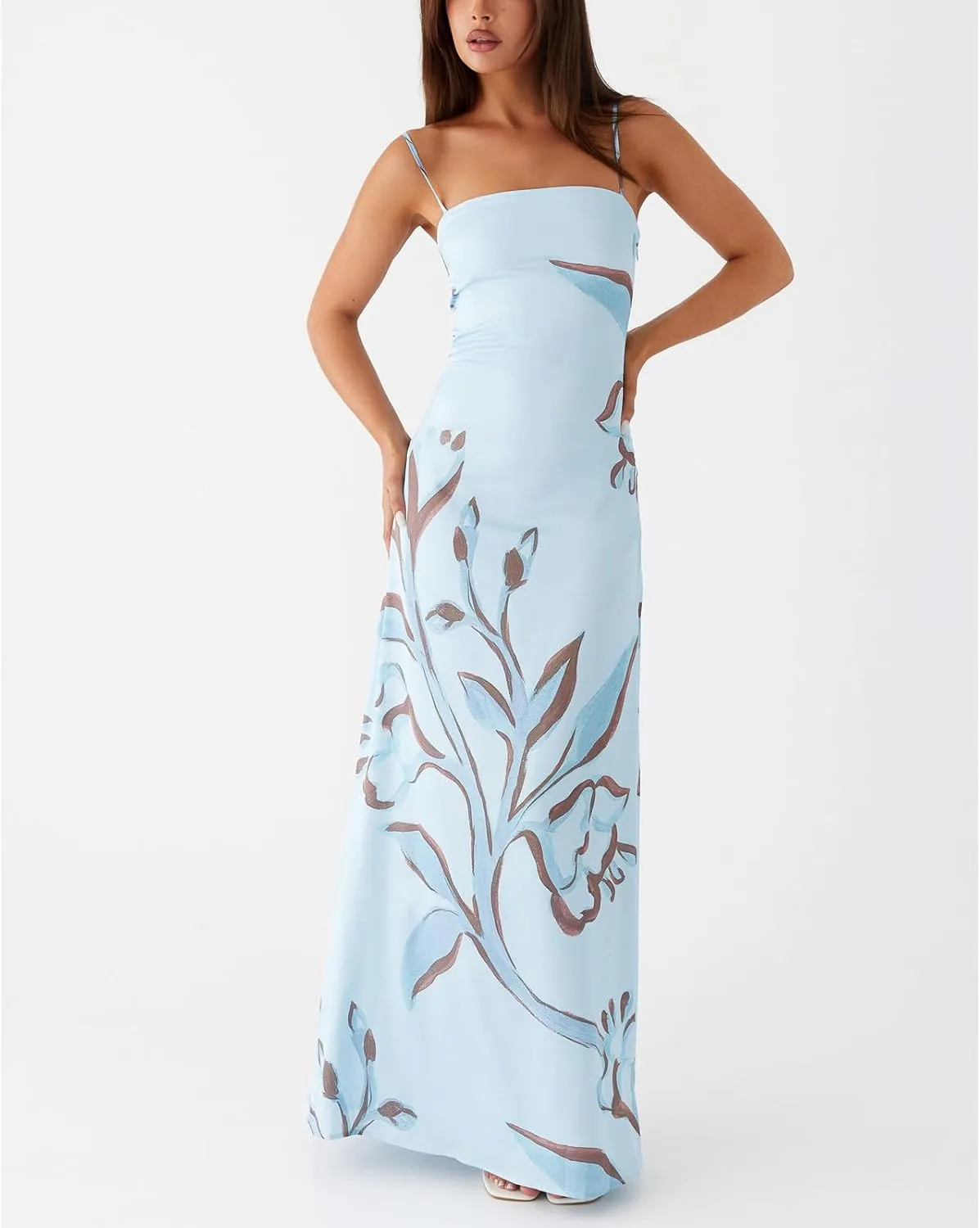Floral Spaghetti Strap Maxi Dress Mesh Bodycon Sexy Backless Open Back Tie Up Slip Party Long Dresses Summer Sundress