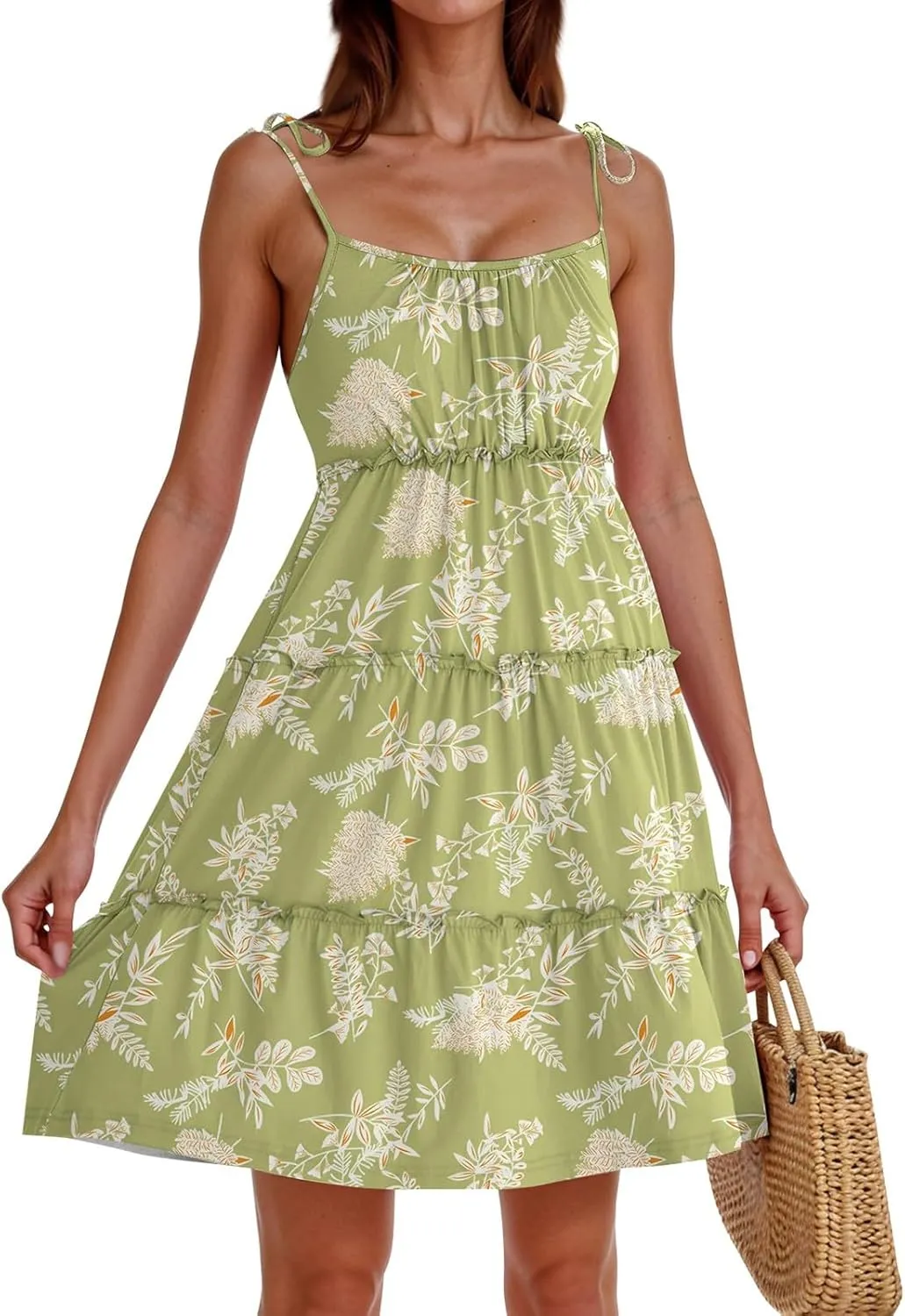 Floral Sun Dresses for Women 2025 Vacation Summer Open Back Skater Dress Flowy Tiered Ruffle Babydoll Mini Sundress