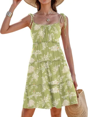 Floral Sun Dresses for Women 2025 Vacation Summer Open Back Skater Dress Flowy Tiered Ruffle Babydoll Mini Sundress