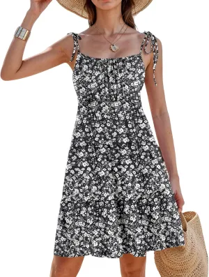 Floral Sun Dresses for Women 2025 Vacation Summer Open Back Skater Dress Flowy Tiered Ruffle Babydoll Mini Sundress