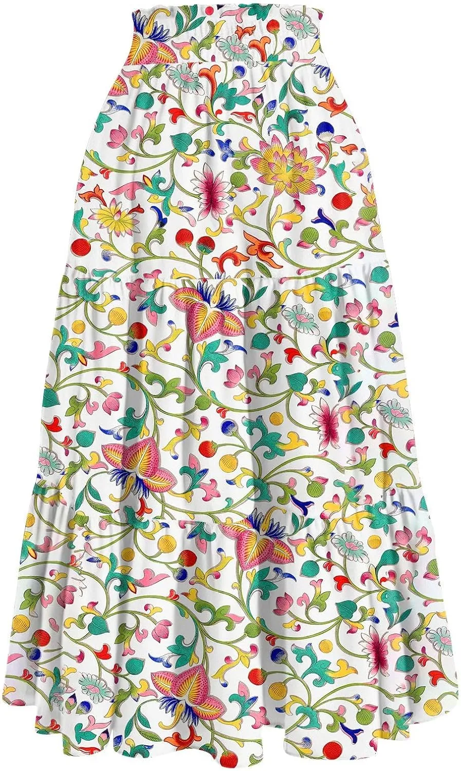 Flower Maxi Skirts for Women Summer Comfy A-Line Flowy Swing Tiered Skirt Trendy Vacation Beach Clothes
