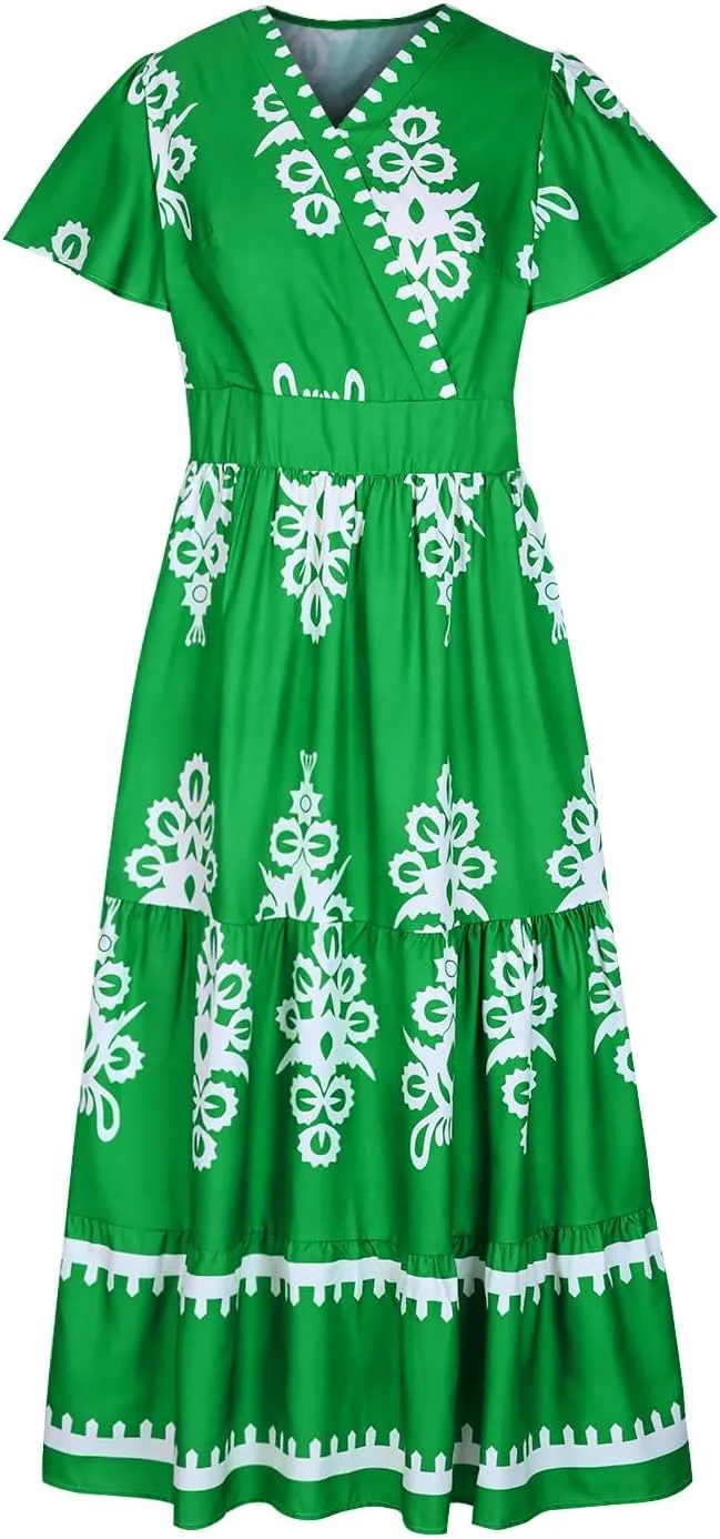 Flowy Dresses for Women V Neck Waist-Length Flowy a-Line Mini Dress Casual Loose Swing Midi Dresses with Pockets