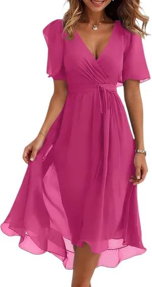 Formal Dresses for Women,Wrap Flowy Wedding Womens Midi Dress Chiffon Summer Sexy Dresses for Women Prom Cocktail