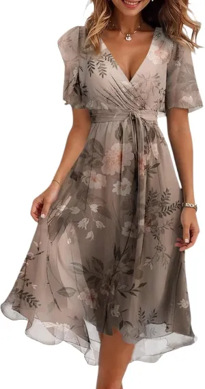 Formal Dresses for Women,Wrap Flowy Wedding Womens Midi Dress Chiffon Summer Sexy Dresses for Women Prom Cocktail