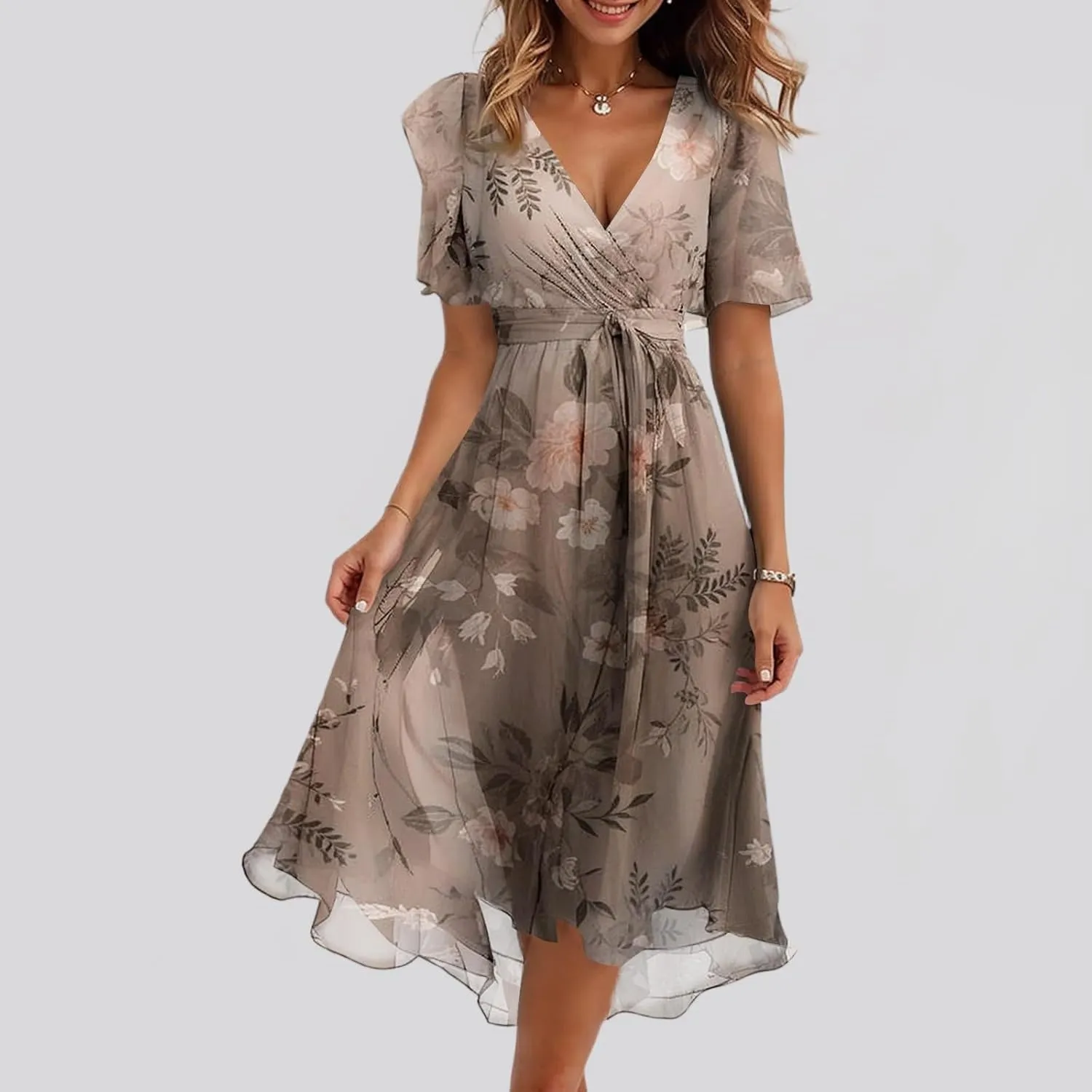 Formal Dresses for Women,Wrap Flowy Wedding Womens Midi Dress Chiffon Summer Sexy Dresses for Women Prom Cocktail