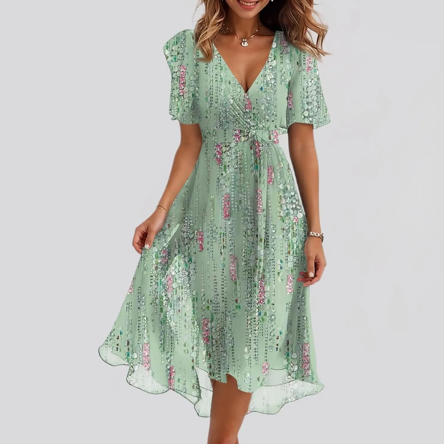 Formal Dresses for Women,Wrap Flowy Wedding Womens Midi Dress Chiffon Summer Sexy Dresses for Women Prom Cocktail