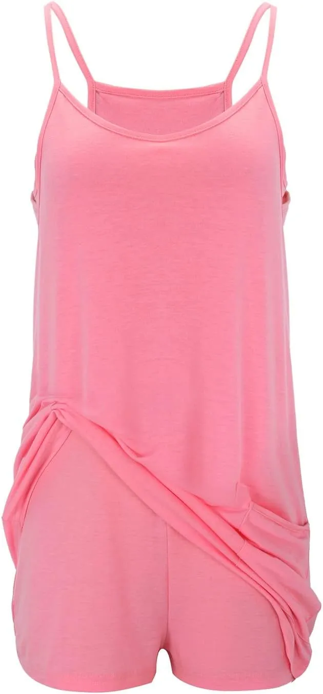 FZVYD Womens Summer Dresses Sleeveless Mini Dress U Neck Spaghetti Strap Sundress Athletic Basic Short Dress with Pockets